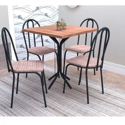 Imagem de Mesa para Sala de Jantar / Cozinha Thais - Cromo Preto 4 Cadeiras Rattan - Artefamol