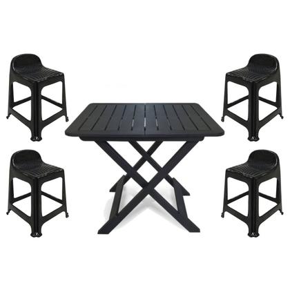 Imagem de Mesa Quadrada Dobrável 80x72cm Preta + 4 Banquetas Com Encosto