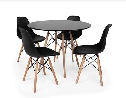 Imagem de Mesa Redonda 90cm Com 4 Cadeiras Eames Eiffel Pés De Madeira Preta