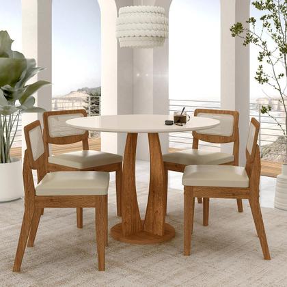 Imagem de Mesa Redonda Camogli 4 Cadeiras Sextavadas Freijó/off/material sintético Beg - M.a