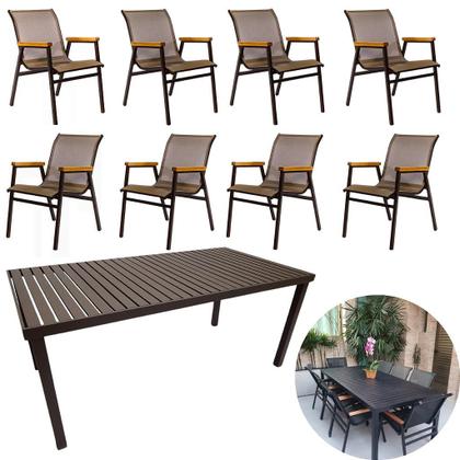 Imagem de Mesa Retangular com Tampo Ripado + 8 Poltronas Cactos Tela Sling