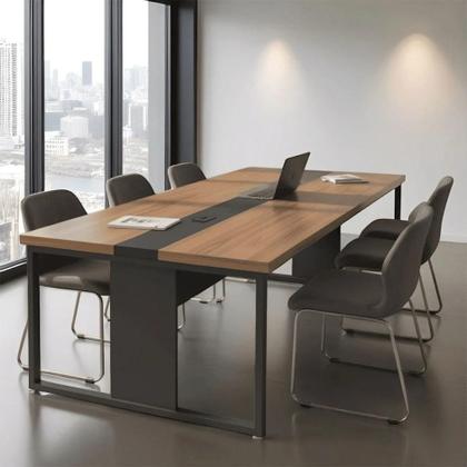 Imagem de Mesa Reunião Retangular 240cm Com Passa Fio 6 Lugares Noce