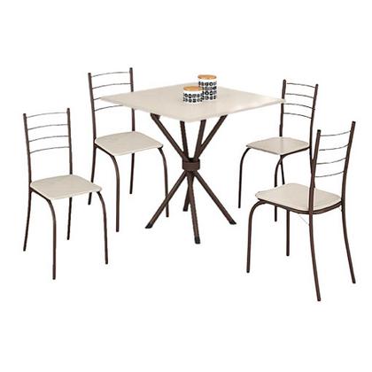 Imagem de Mesa Rio Tampo Granito 100x60cm com 4 Cadeiras Teixeira  Marrom Off White