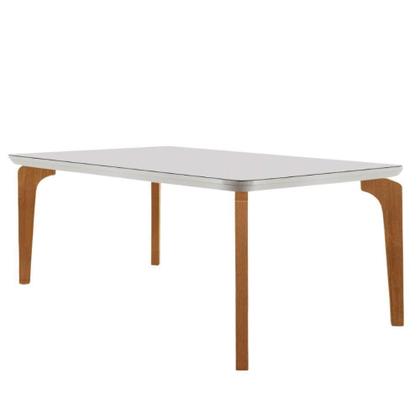 Imagem de Mesa Sala De Jantar Liz 180cm Em Mdf E Vidro Com Canto Copo Off White/ Imbuia/ Serig. Off