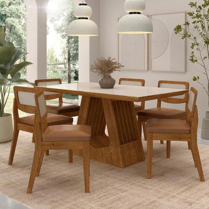Imagem de Mesa Santiago Com 6 Cadeiras Sextavada Frei/off/material sintético Caramelo - M.a