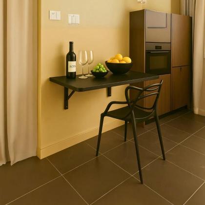 Imagem de Mesa Suspensa de Parede 100x50 Retrátil Preta Compacta e Resistente