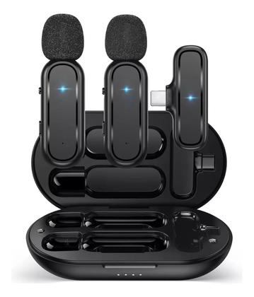 Imagem de Microfone Duplo sem Fio Lapela Bluetooth PC android e iOs