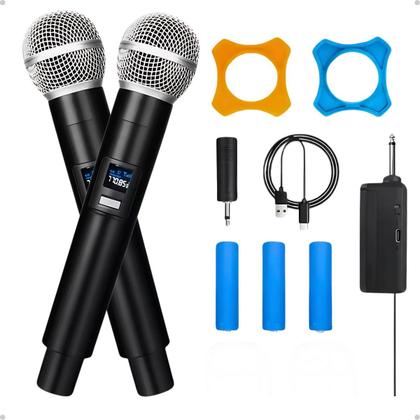 Imagem de Microfone Duplo Sem Fio UHF Profissional com Receptor LED, Bateria Recarregável, Eventos