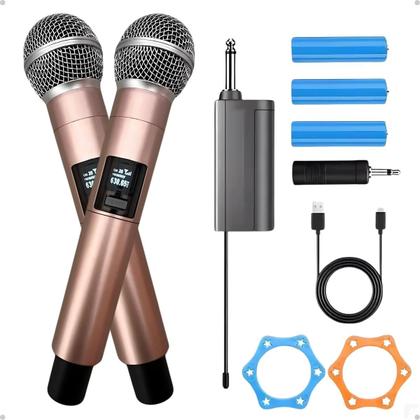 Imagem de Microfone Duplo Sem Fio UHF Profissional com Receptor LED, Bateria Recarregável, Eventos