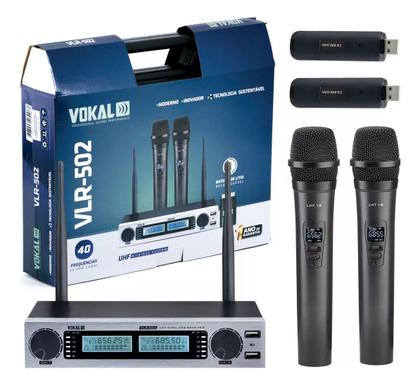 Imagem de Microfone Sem Fio Vokal Vlr502 Duplo Uhf C/ Baterias Lithium