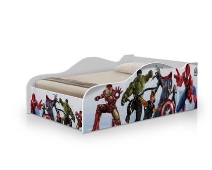 Imagem de Mini Cama Infantil caminha para quarto de criança adesivada Vingadores Com Proteção Lateral MDF