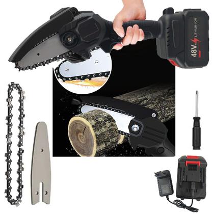 Imagem de Mini Motosserra Eletrica 48V De Mao Sem Fio Portatil Corta Bambu Madeira Poda Jardim Jardinagem Galhos Folhas Arvore