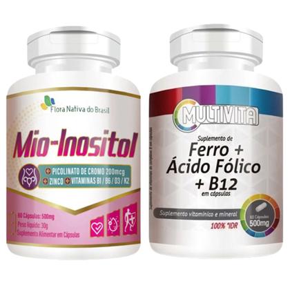 Imagem de Mio Inositol 60 Cápsulas + Ferro + Ácido Fólico + Vitamina B12 500mg 60 Caps