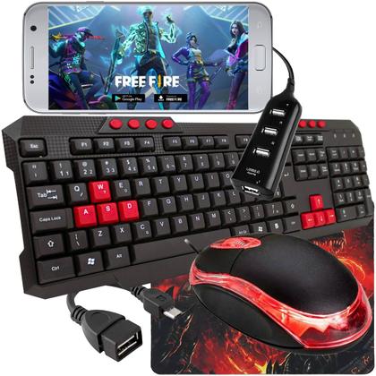 Imagem de Mobilador Completo Para Celular E Tablet Jogar Free Fire Kit Teclado Mouse Hub OTG