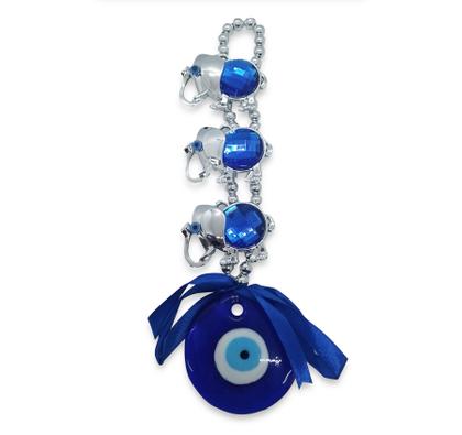 Imagem de Móbile Trio Elefantes da Sorte c/ Brilhantes Olho Grego 20cm