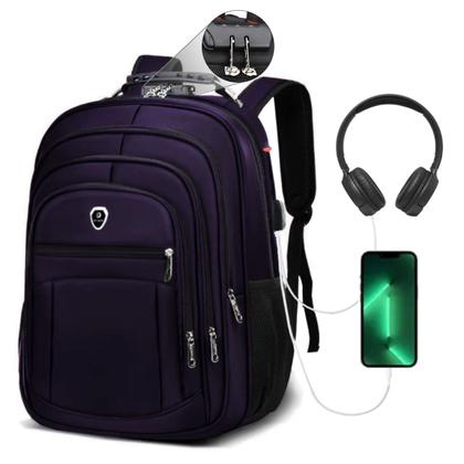 Imagem de Mochila Bolsa Grande Escolar Faculdade Executiva Anti Furto Notebook Cabo Usb Fone Ouvido Roxo