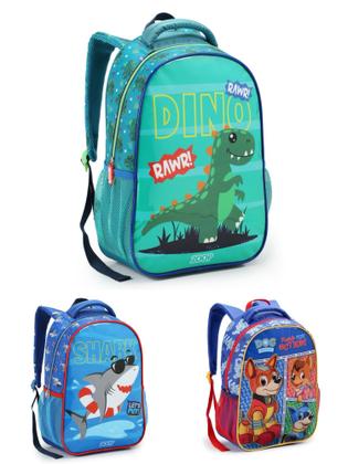 Imagem de Mochila escolar Infantil menino Dinossauro Tubarão Patrulha 42 Cm para criança de costa grande