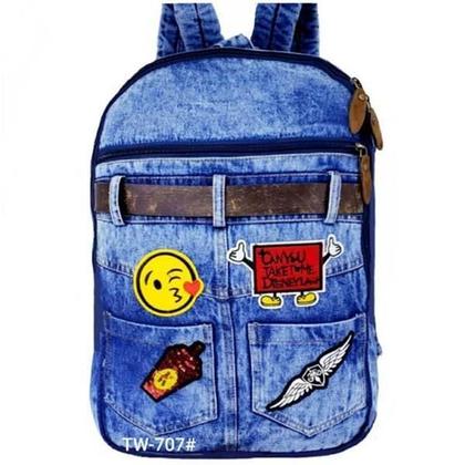 Imagem de Mochila Escolar Jeans Super Atual Em Estilo Patches Tw707