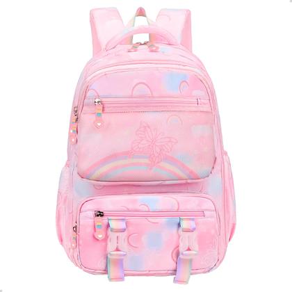 Imagem de Mochila Escolar Para Menina Bolsa Arco Iris Espaçosa Estilo Fichario Com Abertura 180