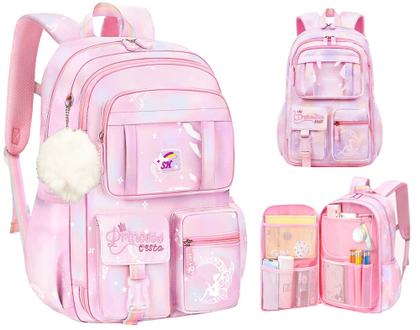 Imagem de Mochila Feminina Escolar Grande Rosa Barbie Luxo Princesa Unicornio