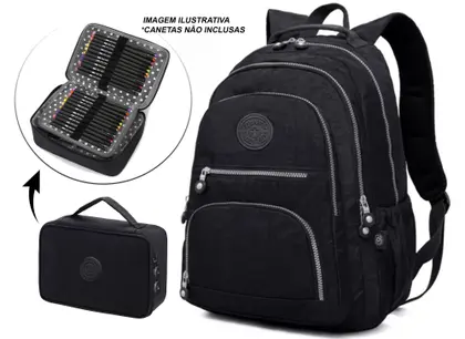 Imagem de Mochila Feminina Notebook Tactel Escolar Leve + Estojo quadrado super estiloso Trabalho Viagem