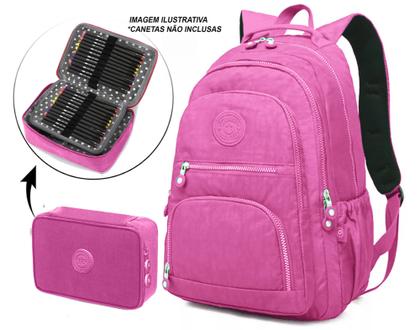 Imagem de Mochila Feminina Notebook Tactel Escolar Leve + Estojo quadrado super estiloso Trabalho Viagem