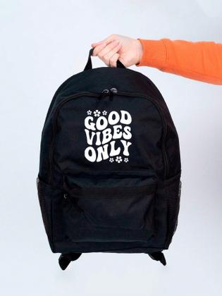 Imagem de Mochila Feminina Nylon Good Vibes Only Estampada Personalizada Resistente Grande Escolar Faculdade Bolsa Trabalho Viagem Mala Masculina