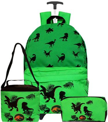 Imagem de Mochila Infantil Rodinha Dinossauro Menino Reforçada Impermeável Kit Lancheira Térmica + Estojo