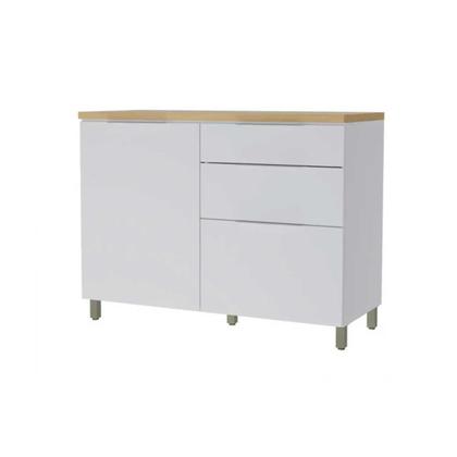 Imagem de Módulo Cozinha Nesher Marquesa Balcão p/Pia 1 Porta e 3 Gaveta c/ Tampo 120cm Branca/Nature - Nesher