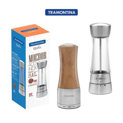 Imagem de Moedor de Pimenta e Sal Cozinha Temperos Tramontina Inox e Bambu Kit com 2 Peças