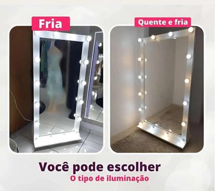 Imagem de Moldura Espelho Camarim Corpo Todo Com Rodinhas E Fiação 0,80 X 1,80 100% MDF