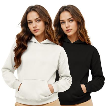 Imagem de Moletom Canguru Feminino Algodão Capuz Bolso Frontal Kit 2