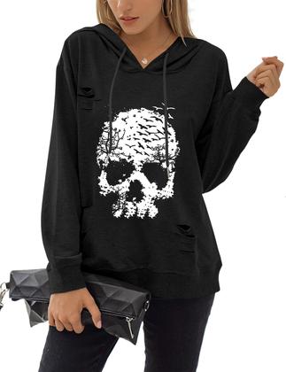 Imagem de Moletom com capuz estampado Blooming Jelly Skull preto XXL