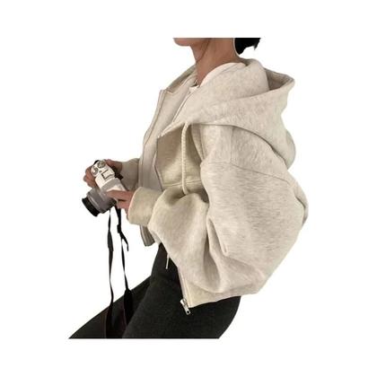 Imagem de Moletom Feminino Azul Marinho Com Capuz E Zíper, Forrado Com Insfleece, Ajuste Slim, Cropped, Quente