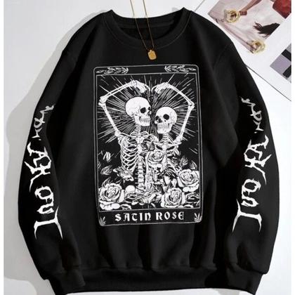 Imagem de Moletom Gola Redonda Esqueleto Flores