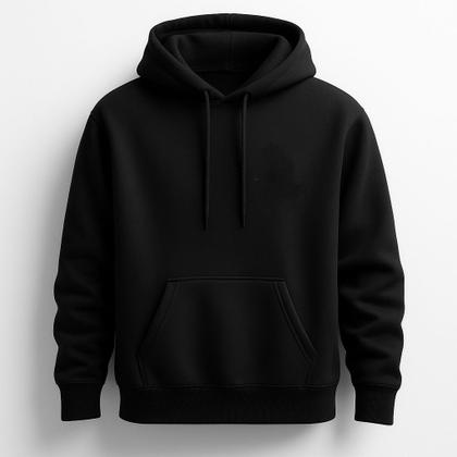 Imagem de Moletom Liso Preto Básico Blusa de Frio Com Bolso e Capuz Grossa Algodão