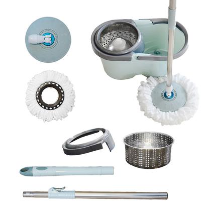 Imagem de Mop Balde Cesto Giratório Inox Esfregão c/ Refil Dispenser Rodinhas Alça Casa Apartamento Limpeza Faxina Piso Frio Sintético Madeira Escritório Loja
