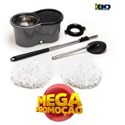 Imagem de Mop Balde Esfregão Inox Giratório 3 Refil Rodinhas Black Class