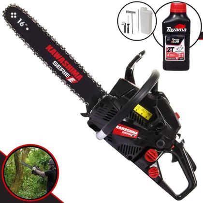 Imagem de Moto Serra À Gasolina Kawashima KCS-400E 37cc Alta Potência e Rotação Motosserra Com Carcaça de Alumínio, Sistema Antivibração e Sabre 16' + 1 ÓLEO TOYAMA FG50 2 TEMPOS