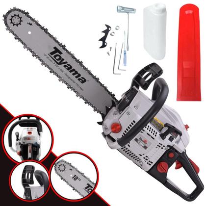 Imagem de Motosserra Profissional À Gasolina 2T Toyama TCS58H 3,2HP de Potência 55cc Alta Rotação Com Sabre 18 Polegadas Ponta Rolante e Corrente 32 Dentes Ideal Para Poda de Galhos e Cortes de Árvores