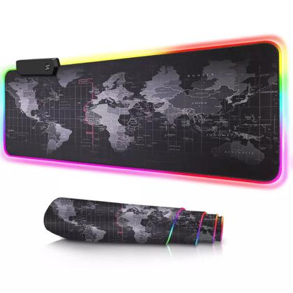 Imagem de Mousepad Gamer Mundi Grande Com Led Rgb 7 Cores 90 X 40 Cm Base Antiderrapante e Borda Costurada