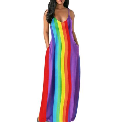 Imagem de Mulheres Casual Gradiente Com Decote Em U Sem Mangas Plus Size Vestido De Alça Espaguete De Verão