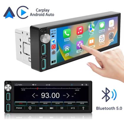 Imagem de Multimídia 1 Din Tela 6.9 Full Com Android Auto, CarPlay, Botão de volume, USB-C, Espelhamento C Fio