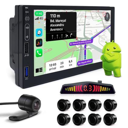 Imagem de Multimídia + Câmera + Sensor Dianteiro Traseiro Preto Fosco Fiat Brava 1999 2000 2001 2002 2003 Espelhamento CarPlay Android Auto
