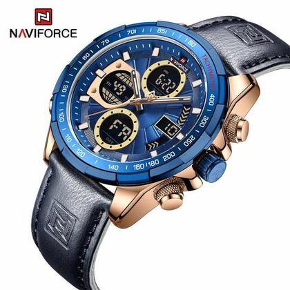 Imagem de NAVIFORCE AZUL MARINHO 9197L RGBEBE  Relógio de pulso sem gênero de negócios luminoso grande mostrador digital com pulseira de couro
