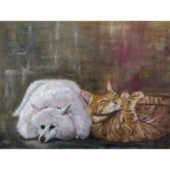 Imagem de "O Cão e o Gato" Pintura Óleo Sobre Tela