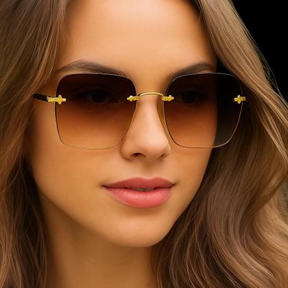 Imagem de Óculos Feminino Square De Sol Quadrado Dourado S/aro Degradê ORIGINAL - OMG