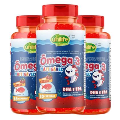 Imagem de Ômega 3 Kids DHA e EPA 60 cap mastigáveis de 450mg Kit com 3