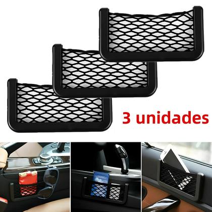 Imagem de Organizador de Carro Universal 3 Peças - Bolsa de Armazenamento em Malha com Suporte