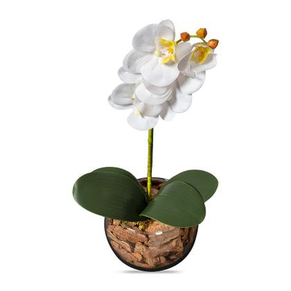 Imagem de Orquídea Branca Artificial Arranjo no Vaso Transparente Flores Permanentes